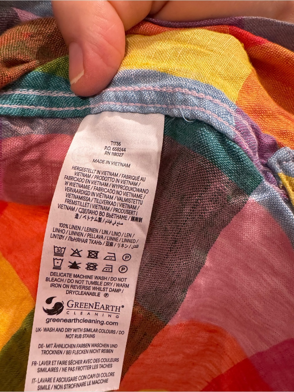 Boden Rainbow Plaid Linen Button-Down Shirt, 10 - Picture 4 of 5